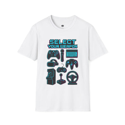 Select Your Weapon – Neon Glitch Gamer T-Shirt - Gaming Lifestyle T-Shirt