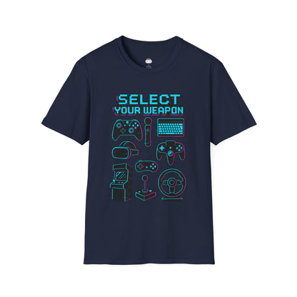 Select Your Weapon – Neon Glitch Gamer T-Shirt - Gaming Lifestyle T-Shirt