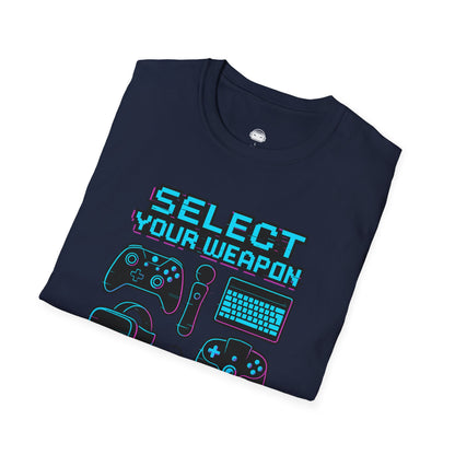 Select Your Weapon – Neon Glitch Gamer T-Shirt - Gaming Lifestyle T-Shirt