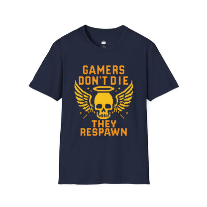 Gamers dont die they respawn 8bit gold - Gaming Lifestyle T-Shirt