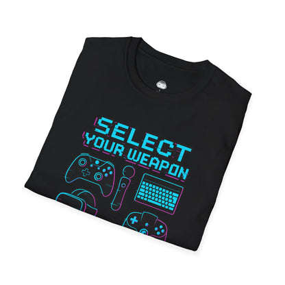 Select Your Weapon – Neon Glitch Gamer T-Shirt - Gaming Lifestyle T-Shirt