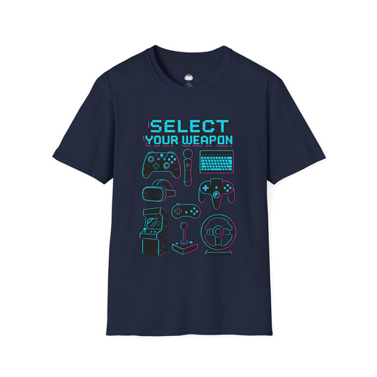 Select Your Weapon – Neon Glitch Gamer T-Shirt - Gaming Lifestyle T-Shirt