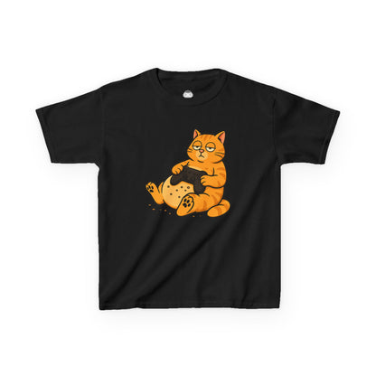 Lazy Gamer Cat – Kids Funny Gaming T-Shirt 🐱🎮