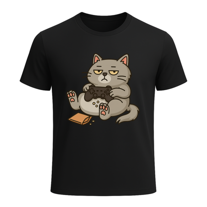 Lazy gamer cat (grey) - Gaming Lifestyle T-Shirt