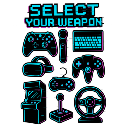 Select Your Weapon – Neon Glitch Gamer T-Shirt - Gaming Lifestyle T-Shirt