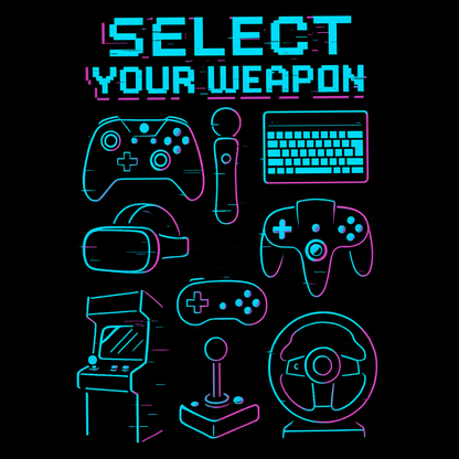 Select Your Weapon – Neon Glitch Gamer T-Shirt - Gaming Lifestyle T-Shirt