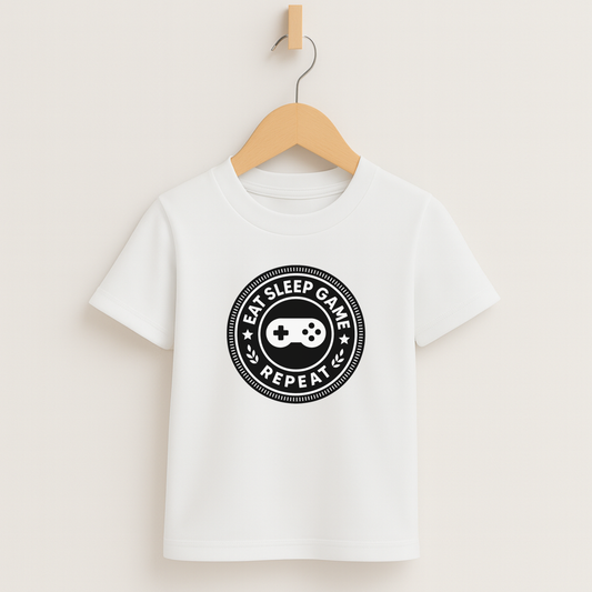 Eat Sleep Game Repeat – Kids Gamer T-Shirt 🎮⚡