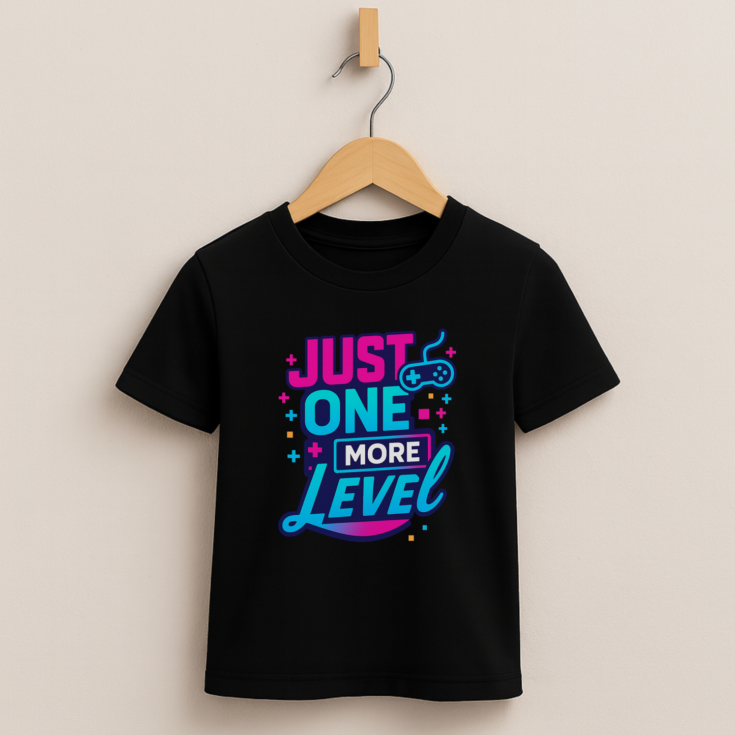 Just One More Level (b/p) – Kids Neon Gamer T-Shirt  🎮💙