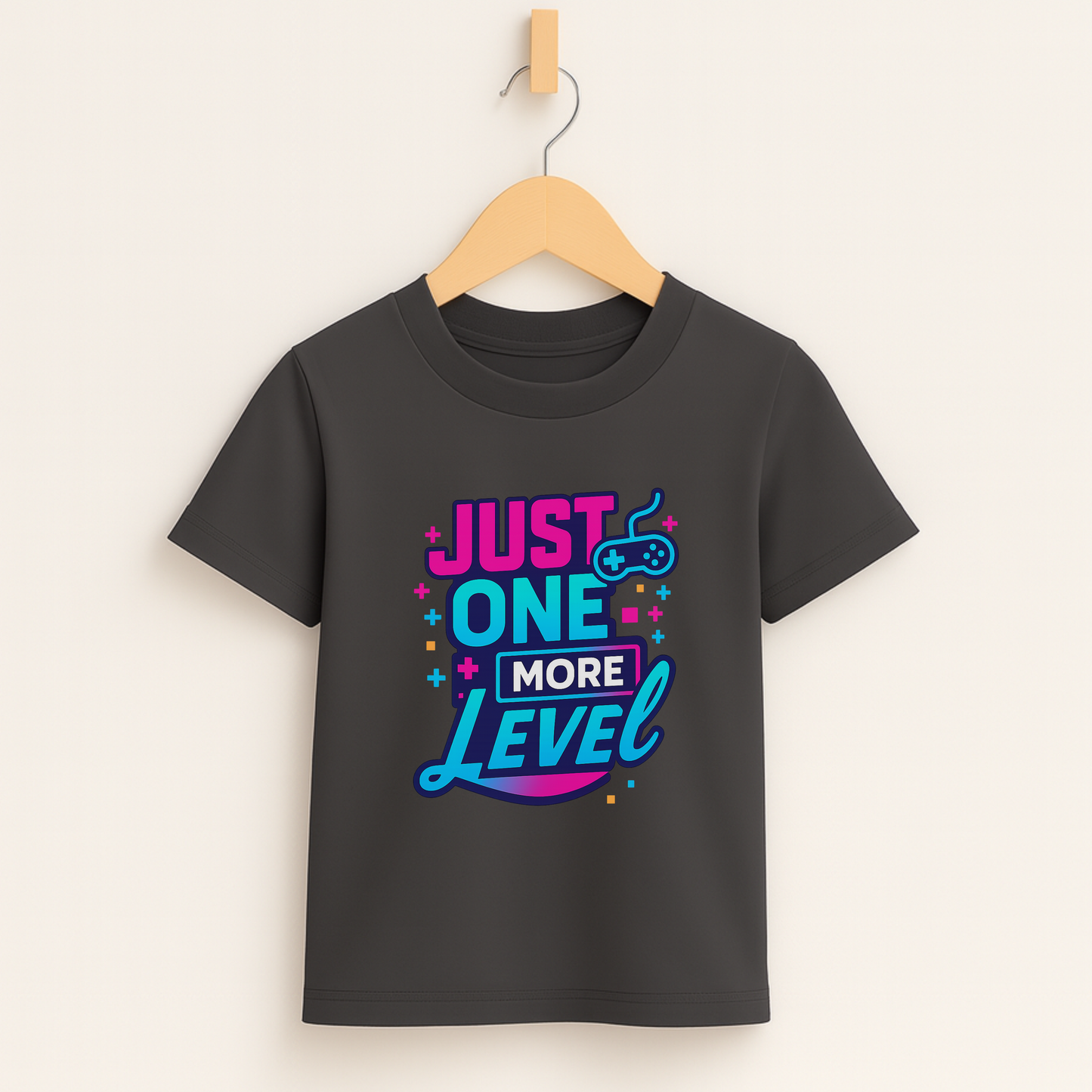 Just One More Level (b/p) – Kids Neon Gamer T-Shirt  🎮💙