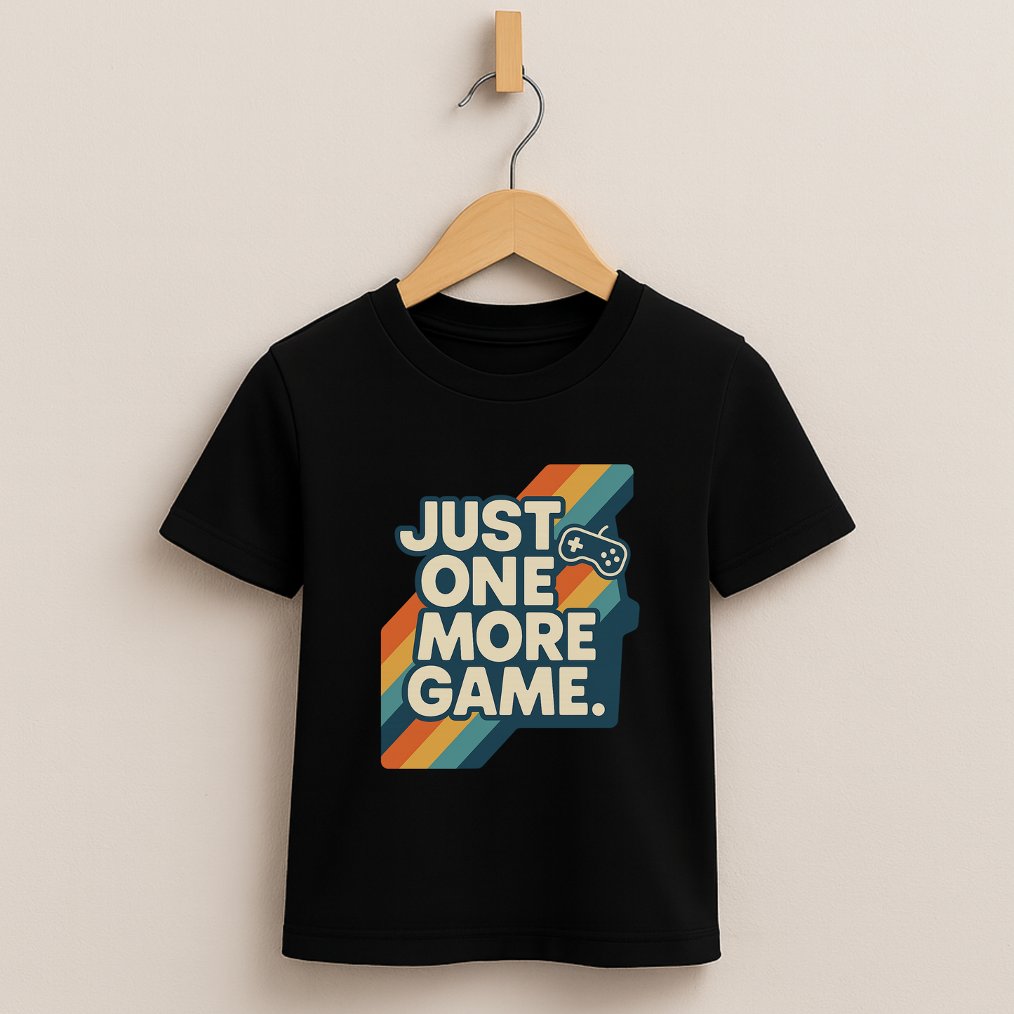 Just One More Game – Kids Retro Stripes T-Shirt 🎮🌈