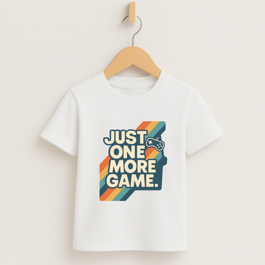 Just One More Game – Kids Retro Stripes T-Shirt 🎮🌈