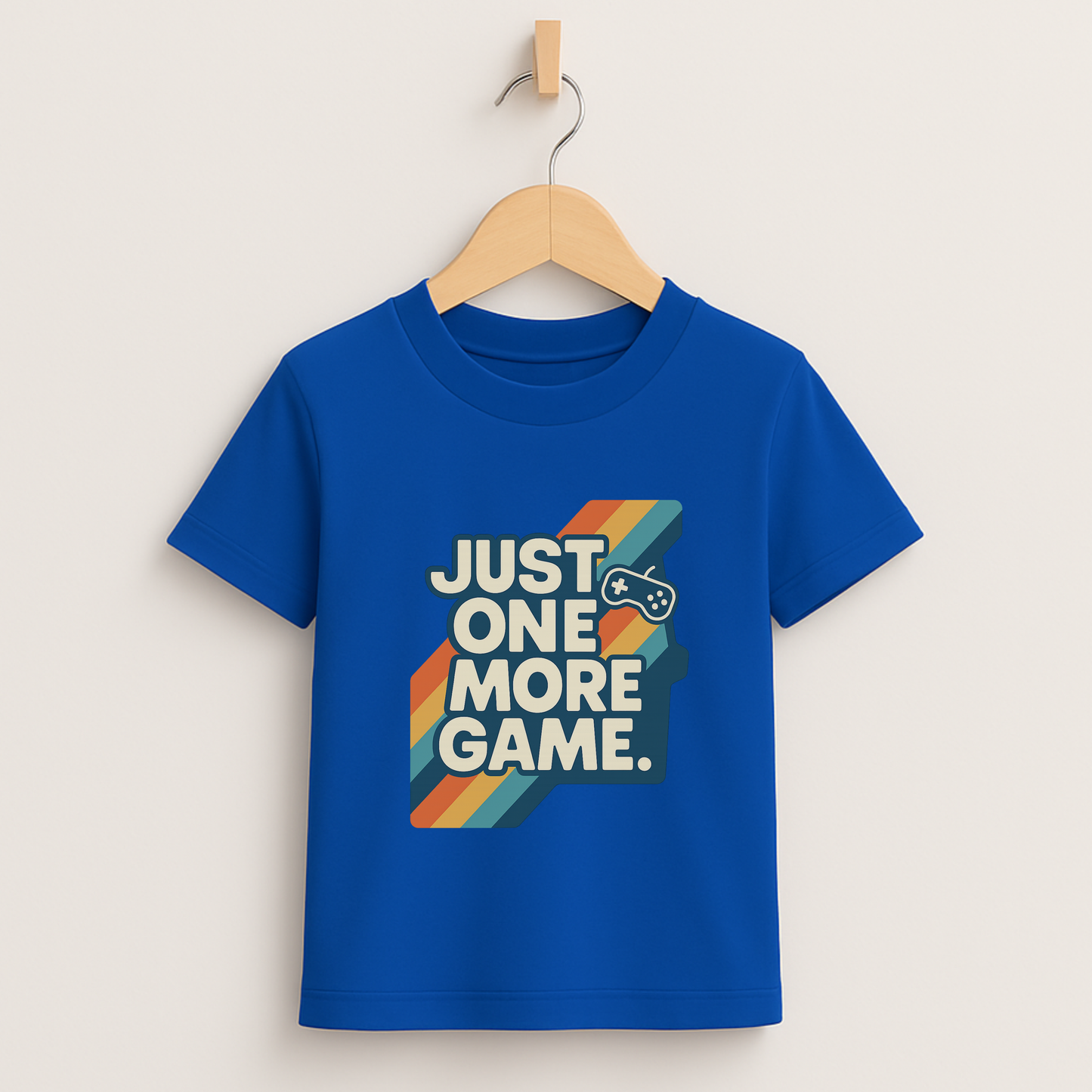 Just One More Game – Kids Retro Stripes T-Shirt 🎮🌈