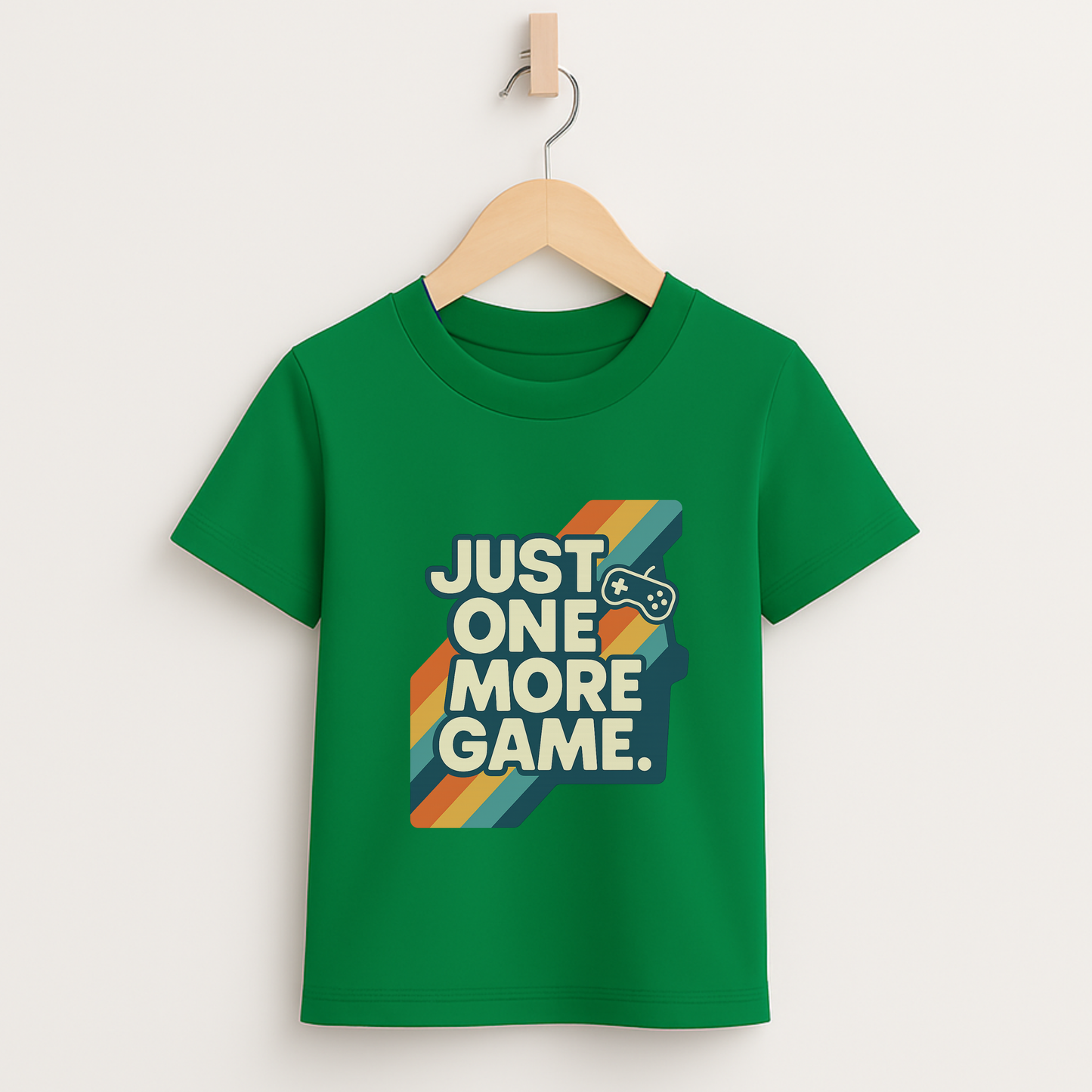 Just One More Game – Kids Retro Stripes T-Shirt 🎮🌈