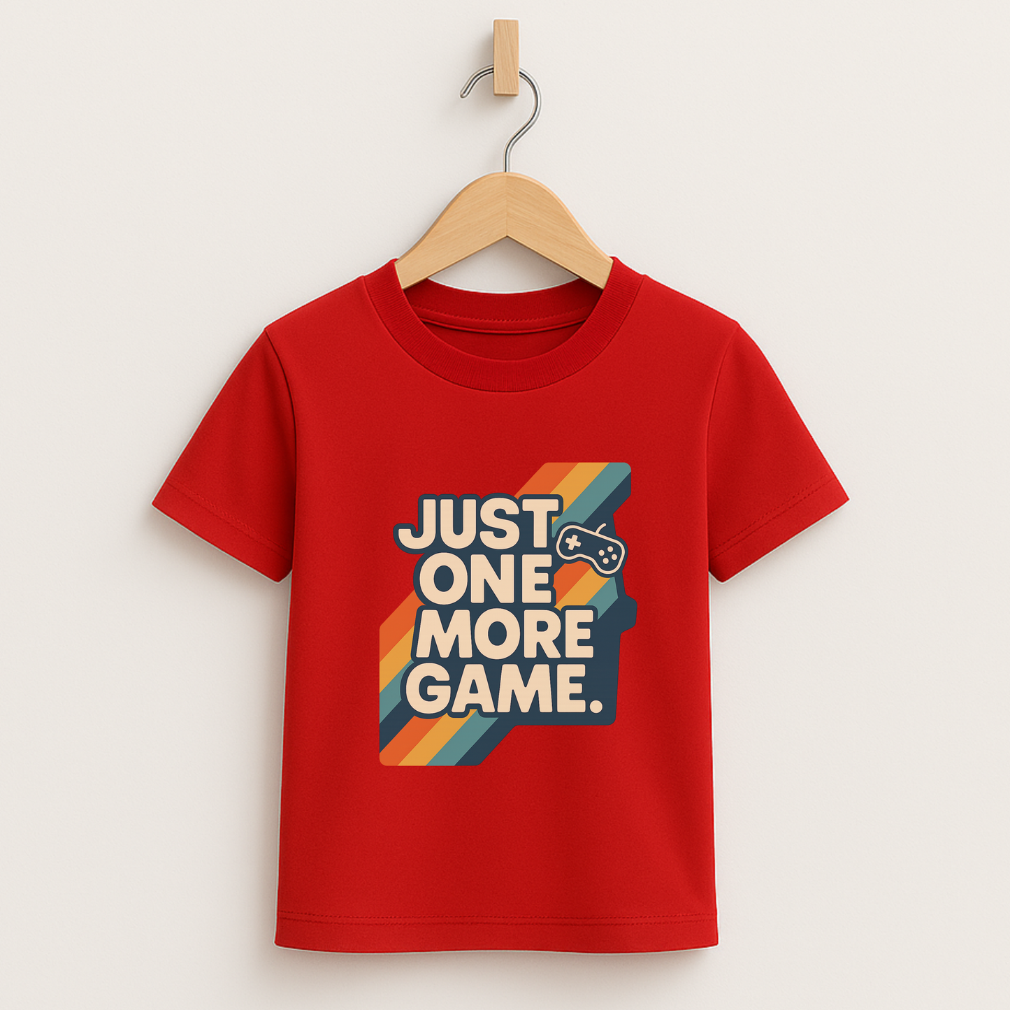 Just One More Game – Kids Retro Stripes T-Shirt 🎮🌈