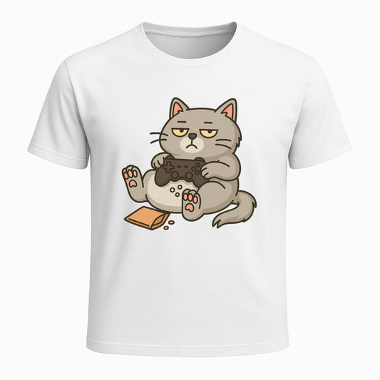 Lazy gamer cat (grey) - Gaming Lifestyle T-Shirt