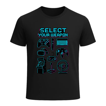 Select Your Weapon – Neon Glitch Gamer T-Shirt - Gaming Lifestyle T-Shirt