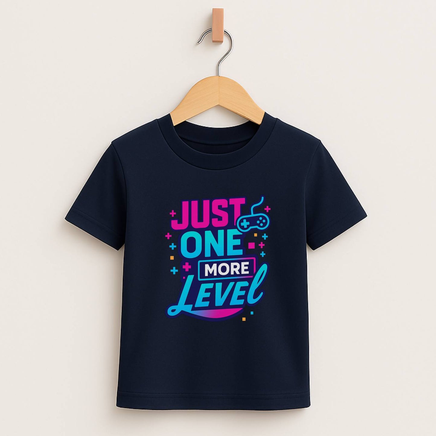 Just One More Level (b/p) – Kids Neon Gamer T-Shirt  🎮💙