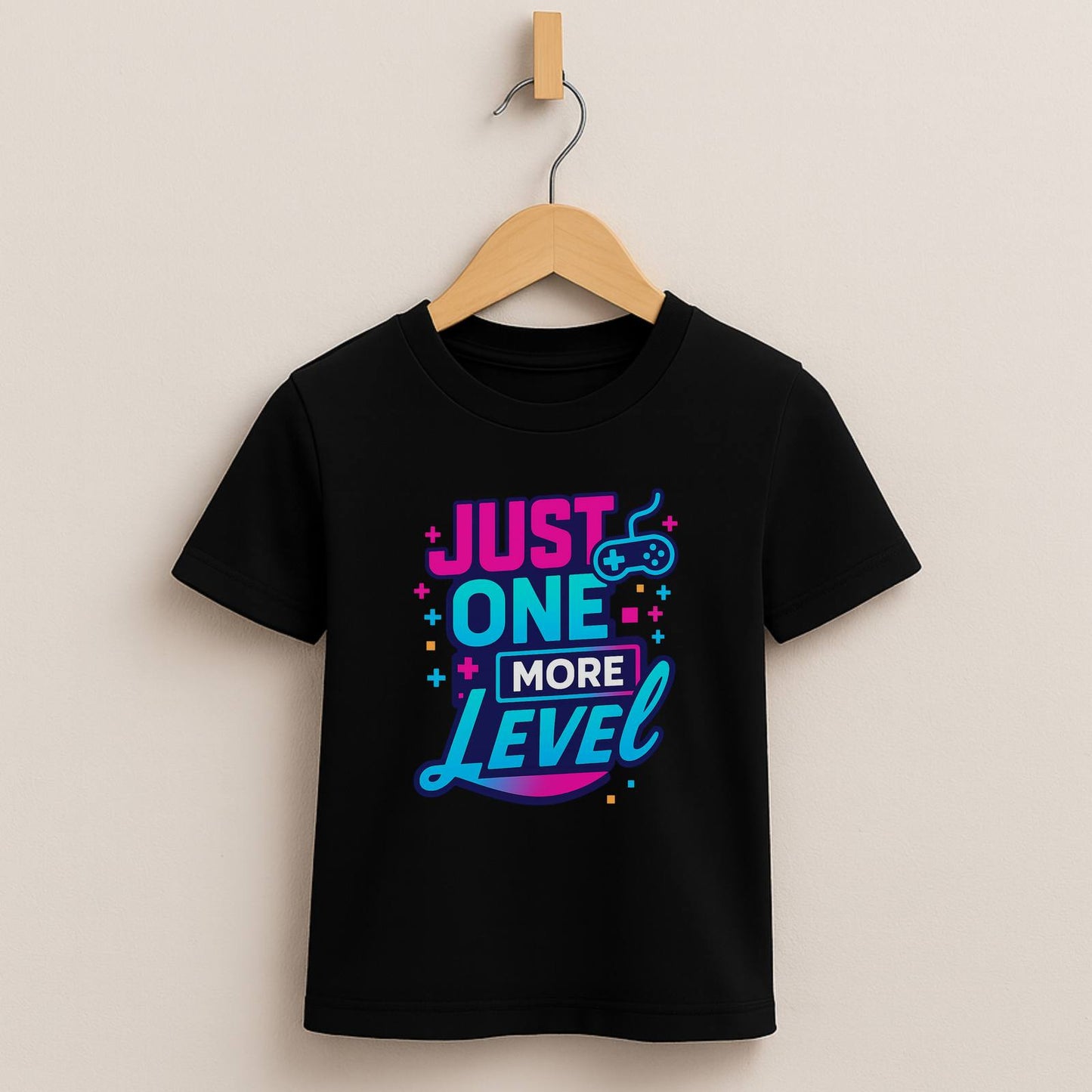 Just One More Level (b/p) – Kids Neon Gamer T-Shirt  🎮💙