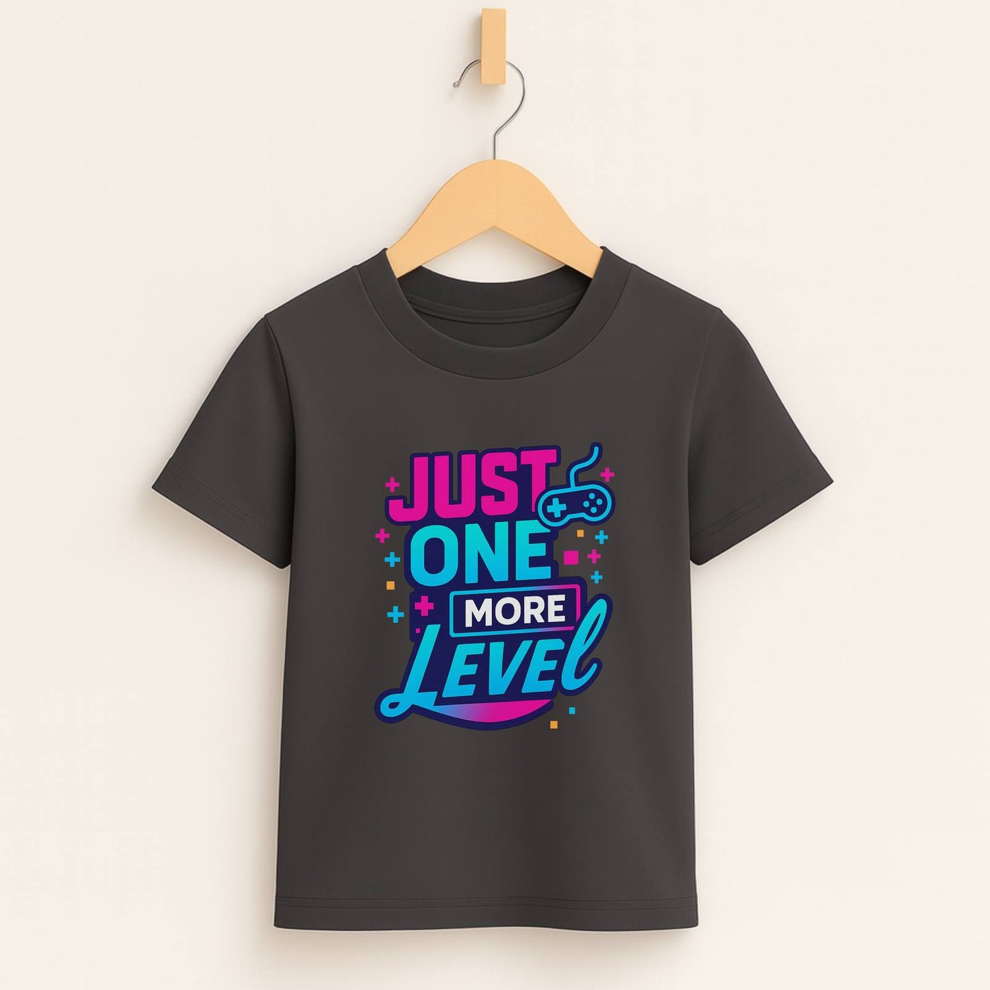 Just One More Level (b/p) – Kids Neon Gamer T-Shirt  🎮💙