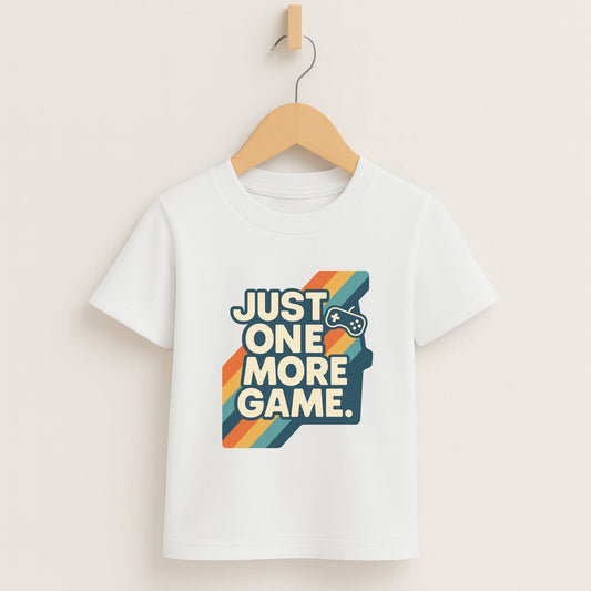 Just One More Game – Kids Retro Stripes T-Shirt 🎮🌈