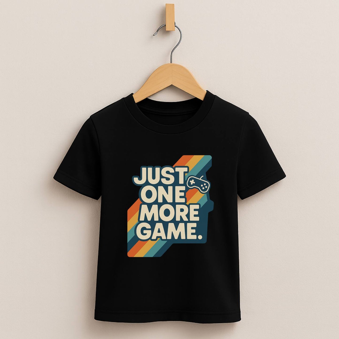 Just One More Game – Kids Retro Stripes T-Shirt 🎮🌈