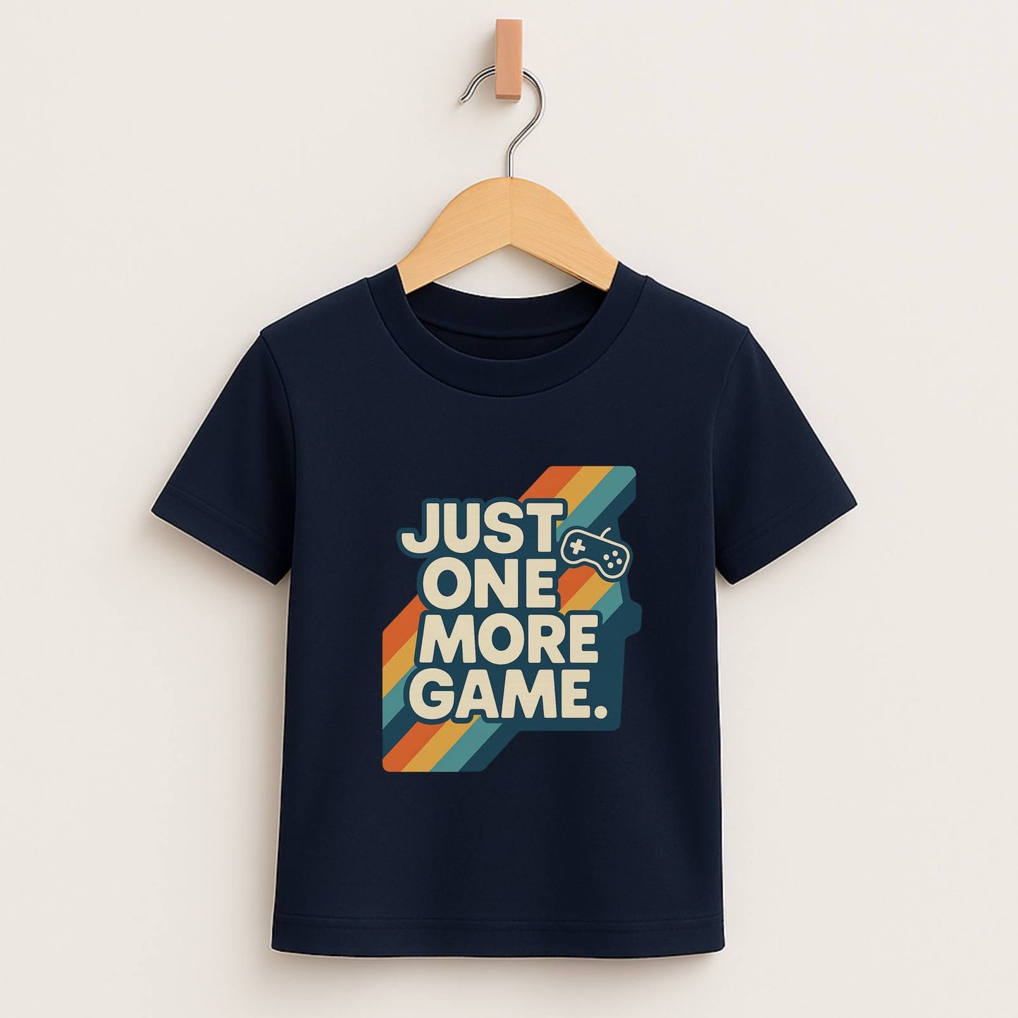 Just One More Game – Kids Retro Stripes T-Shirt 🎮🌈