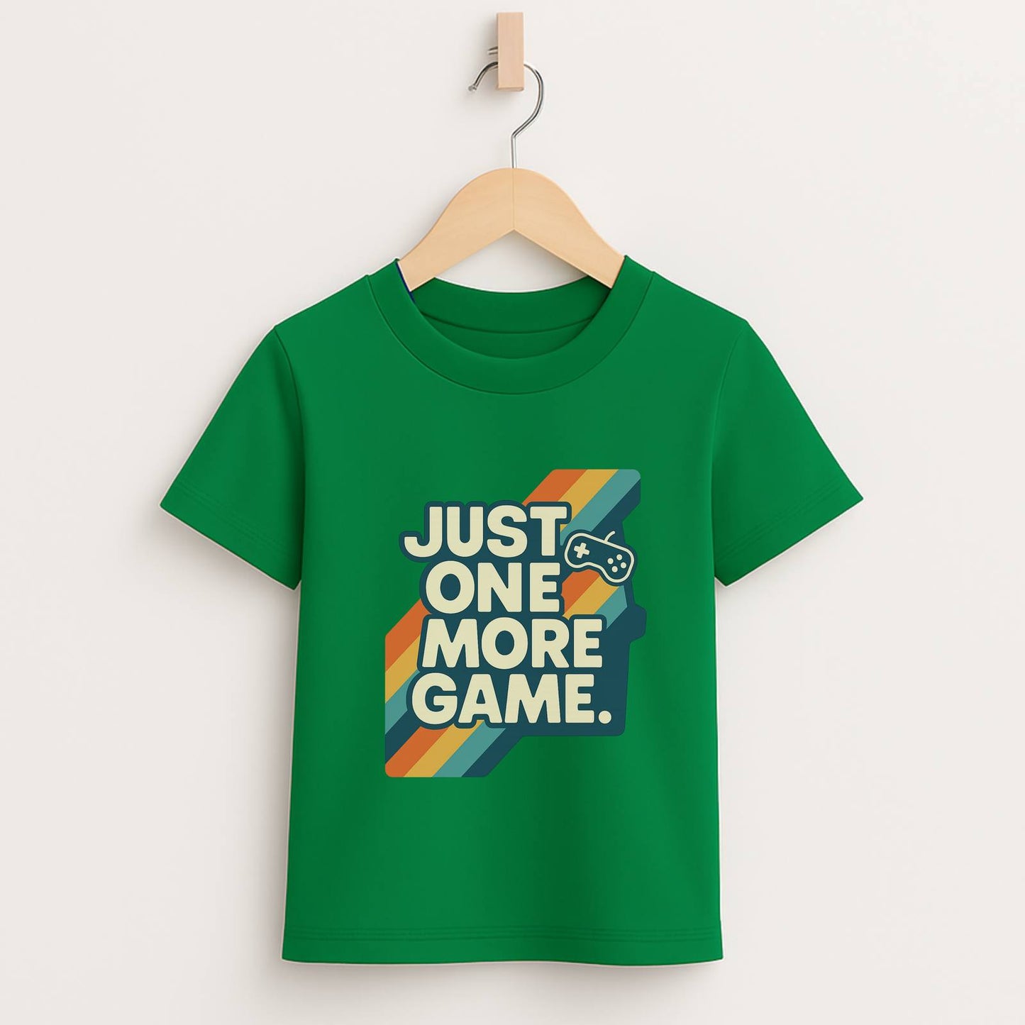 Just One More Game – Kids Retro Stripes T-Shirt 🎮🌈