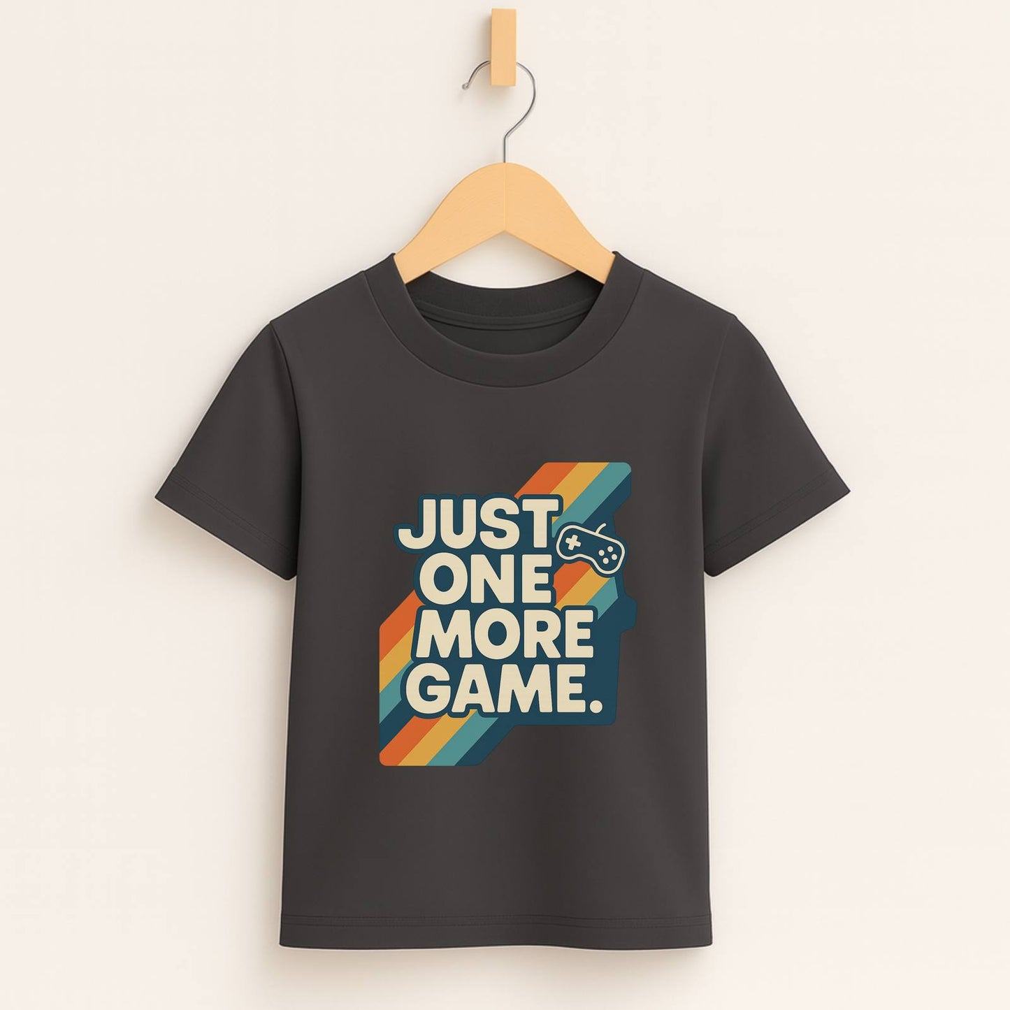 Just One More Game – Kids Retro Stripes T-Shirt 🎮🌈