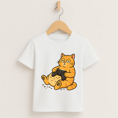 Lazy Gamer Cat – Kids Funny Gaming T-Shirt 🐱🎮