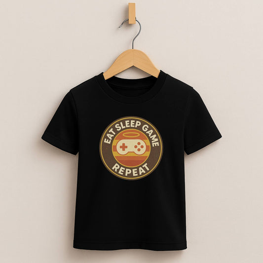 Eat Sleep Game Repeat – Kids Retro Gamer T-Shirt 🎮🕹️