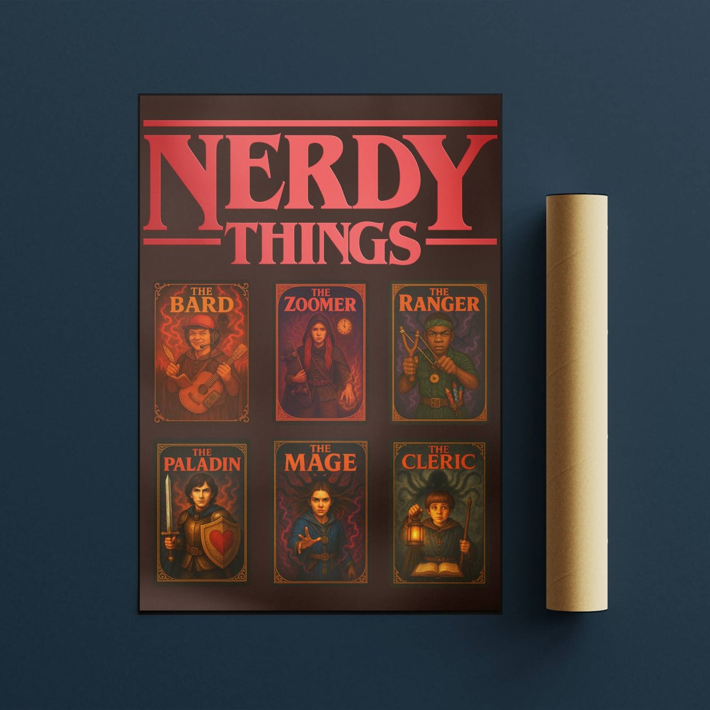 Nerdy Things with Party Rolled Poster - Fantasy Illustration, DnD Wall Art