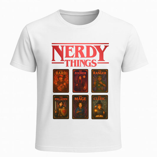 Nerdy Things Full Party T-Shirt | DnD Card Design Tee