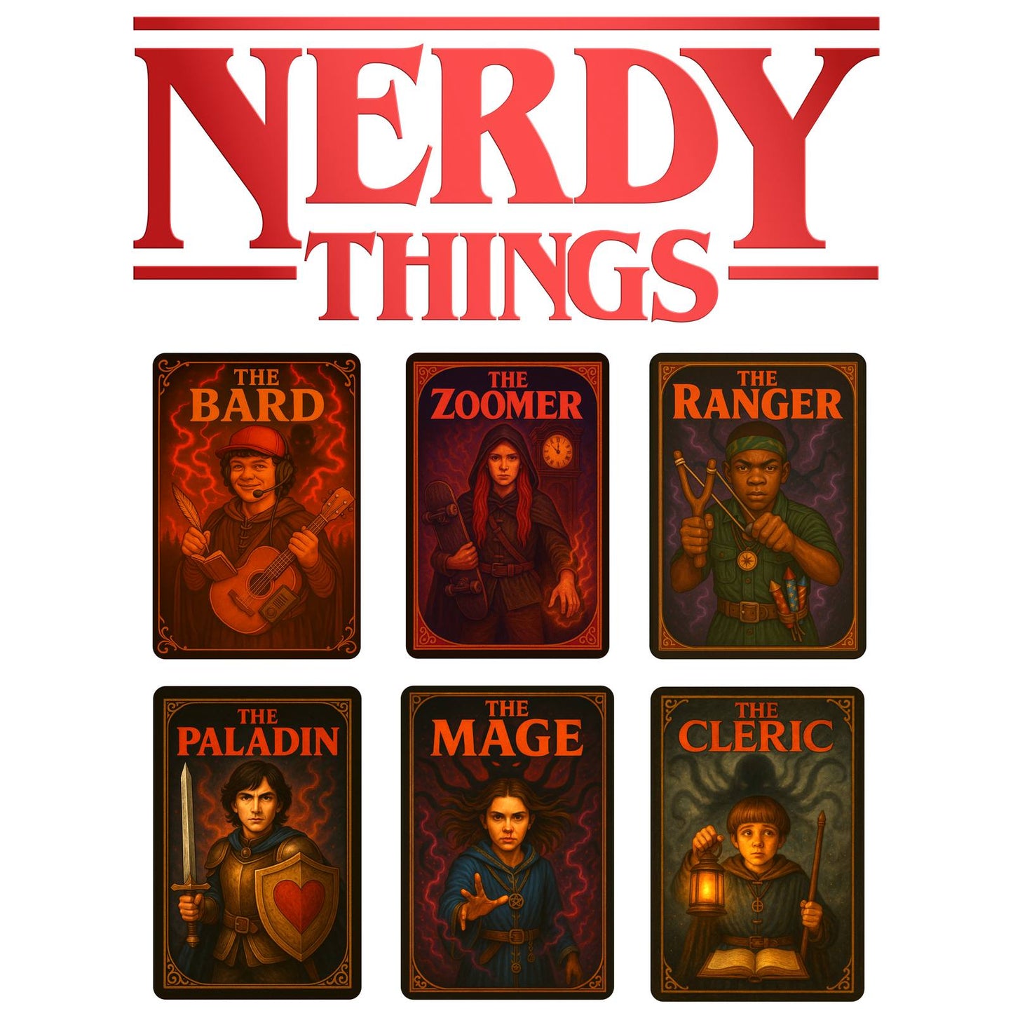 Nerdy Things Full Party T-Shirt | DnD Card Design Tee