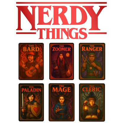 Nerdy Things Full Party T-Shirt | DnD Card Design Tee