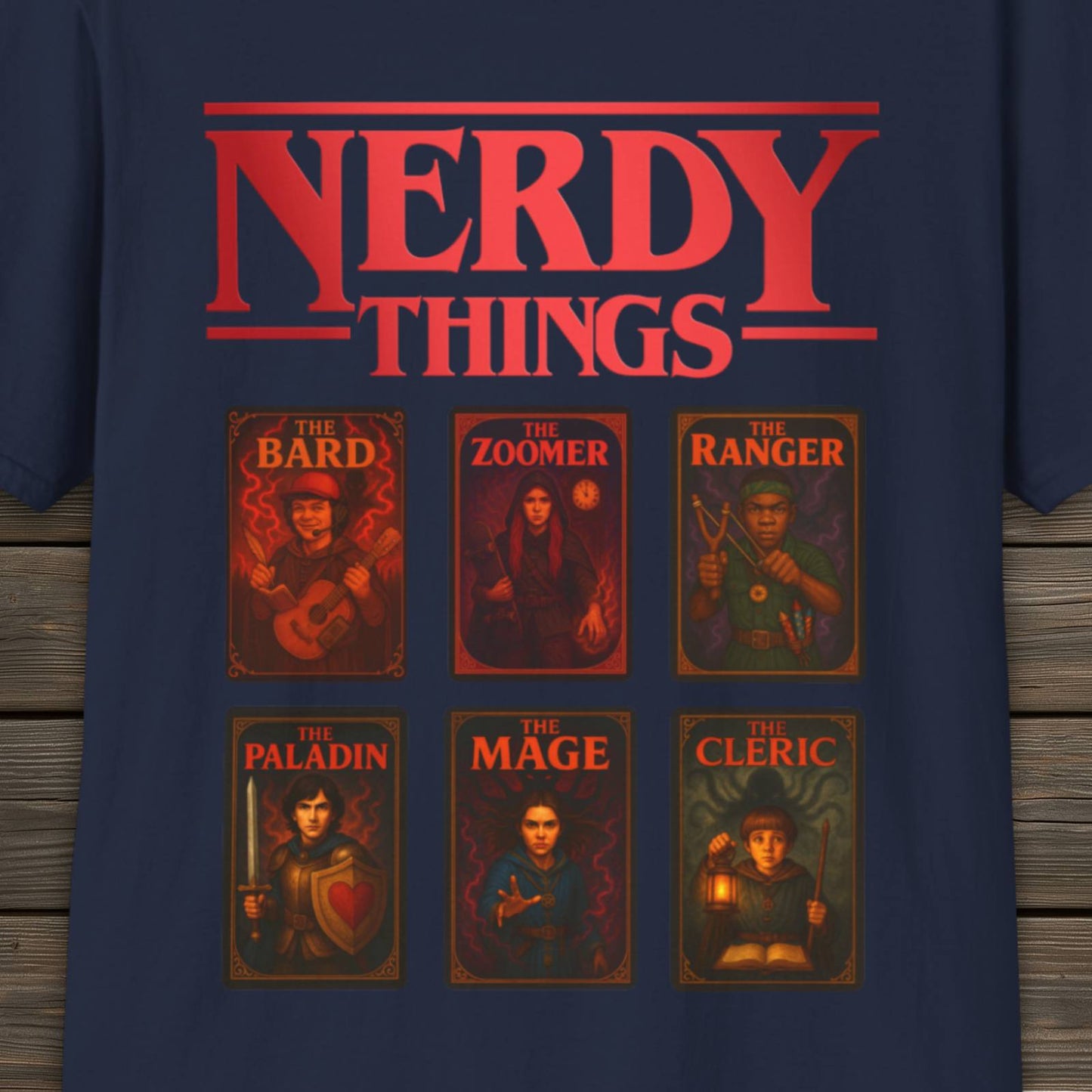Nerdy Things Full Party T-Shirt | DnD Card Design Tee