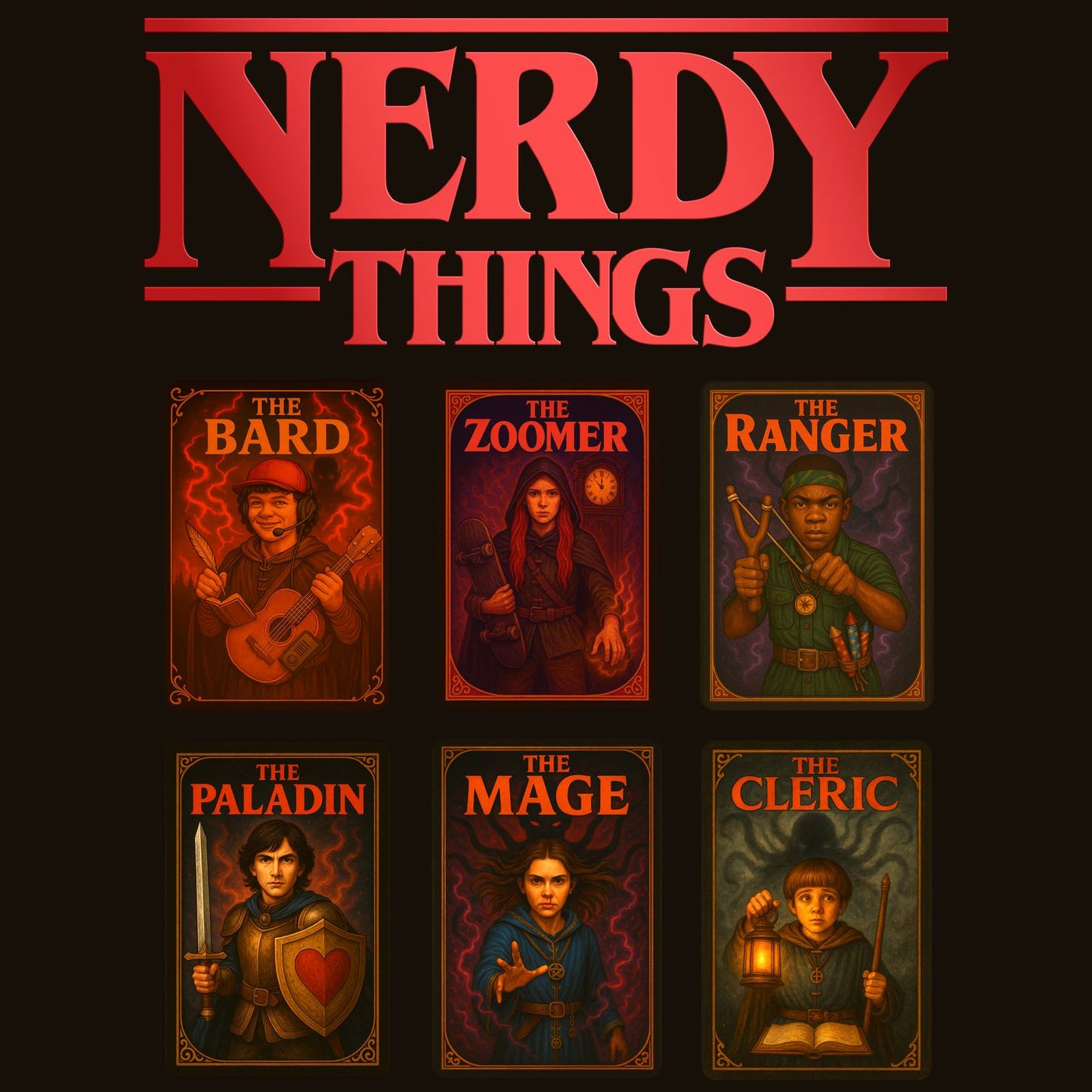 Nerdy Things Full Party T-Shirt | DnD Card Design Tee