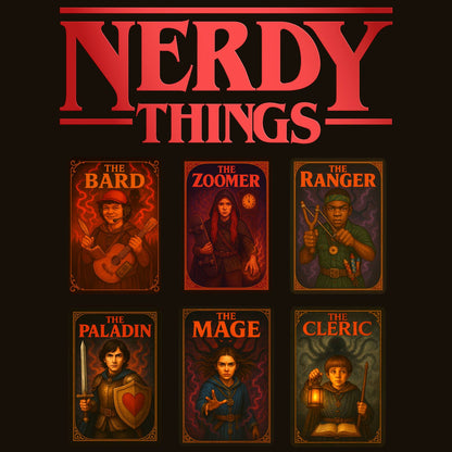 Nerdy Things Full Party T-Shirt | DnD Card Design Tee
