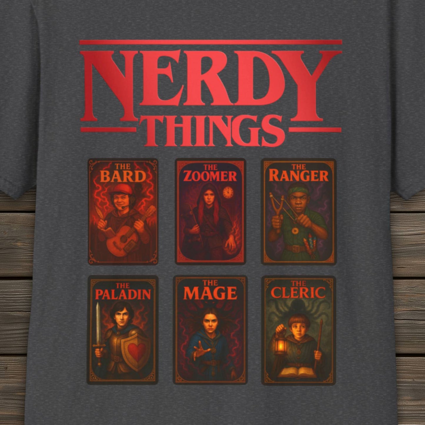 Nerdy Things Full Party T-Shirt | DnD Card Design Tee