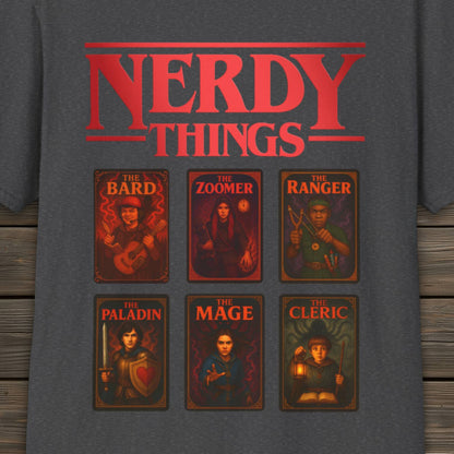 Nerdy Things Full Party T-Shirt | DnD Card Design Tee
