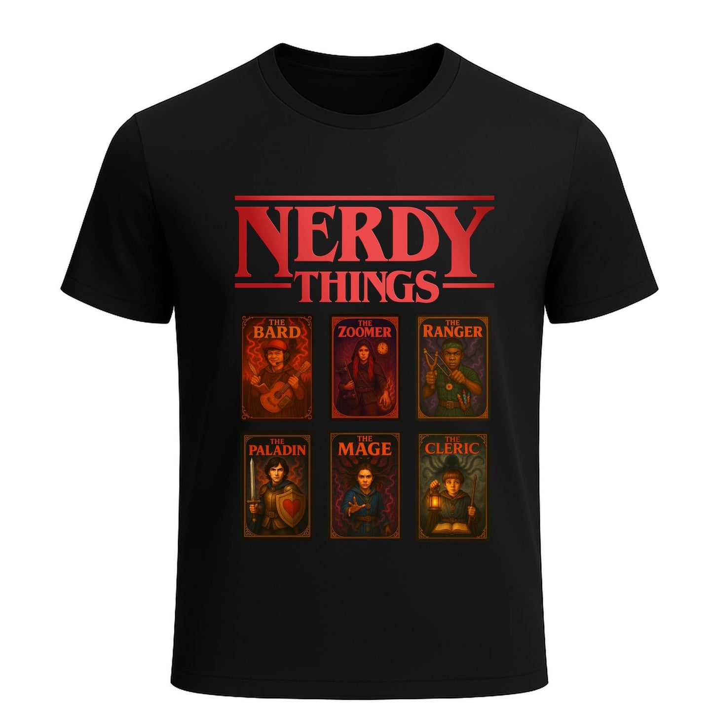 Nerdy Things Full Party T-Shirt | DnD Card Design Tee
