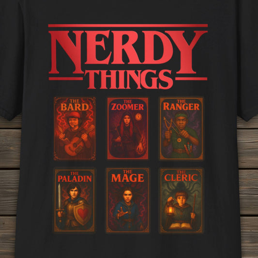 Nerdy Things Full Party T-Shirt | DnD Card Design Tee