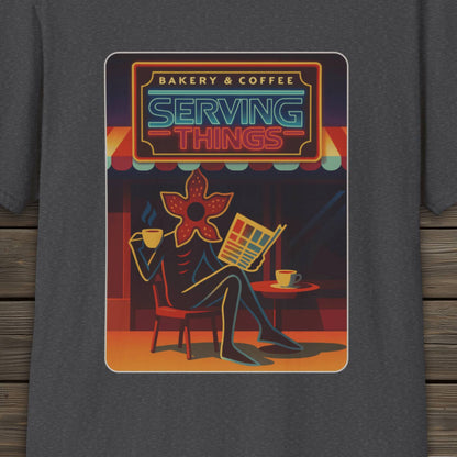 Serving Things - Stranger Things Inspired Unisex Softstyle T-Shirt, TV show T-Shirt, Fan-Made, Trendy, Graphic Tee, Retro Style,
