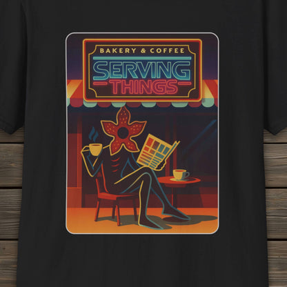 Serving Things - Stranger Things Inspired Unisex Softstyle T-Shirt, TV show T-Shirt, Fan-Made, Trendy, Graphic Tee, Retro Style,