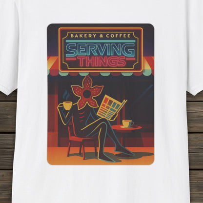 Serving Things - Stranger Things Inspired Unisex Softstyle T-Shirt, TV show T-Shirt, Fan-Made, Trendy, Graphic Tee, Retro Style,