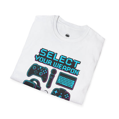 Select Your Weapon – Neon Glitch Gamer T-Shirt - Gaming Lifestyle T-Shirt