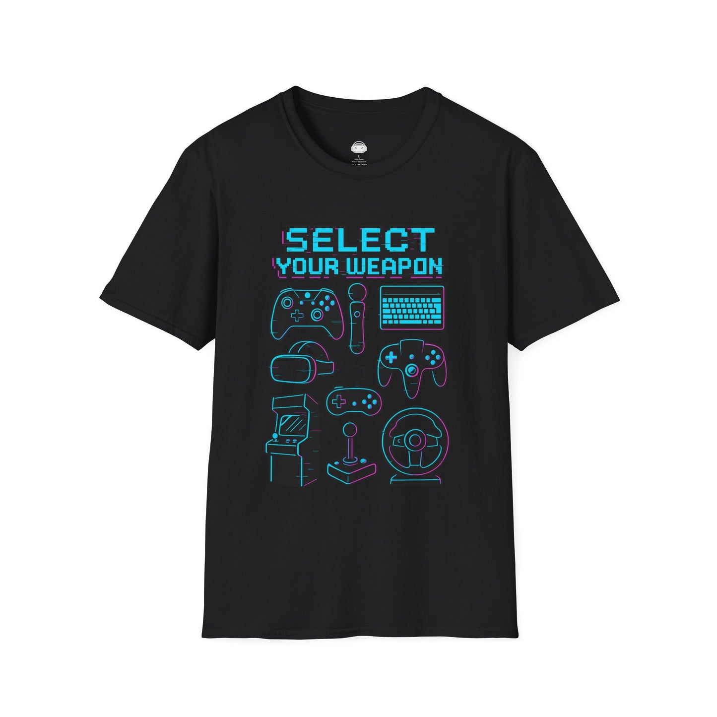 Select Your Weapon – Neon Glitch Gamer T-Shirt - Gaming Lifestyle T-Shirt