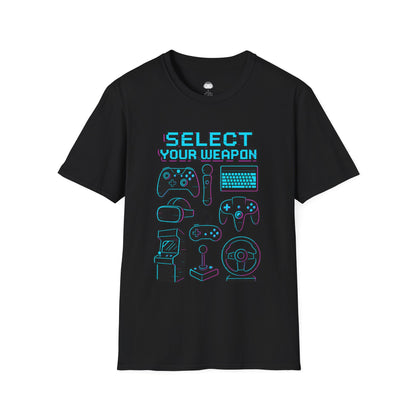 Select Your Weapon – Neon Glitch Gamer T-Shirt - Gaming Lifestyle T-Shirt